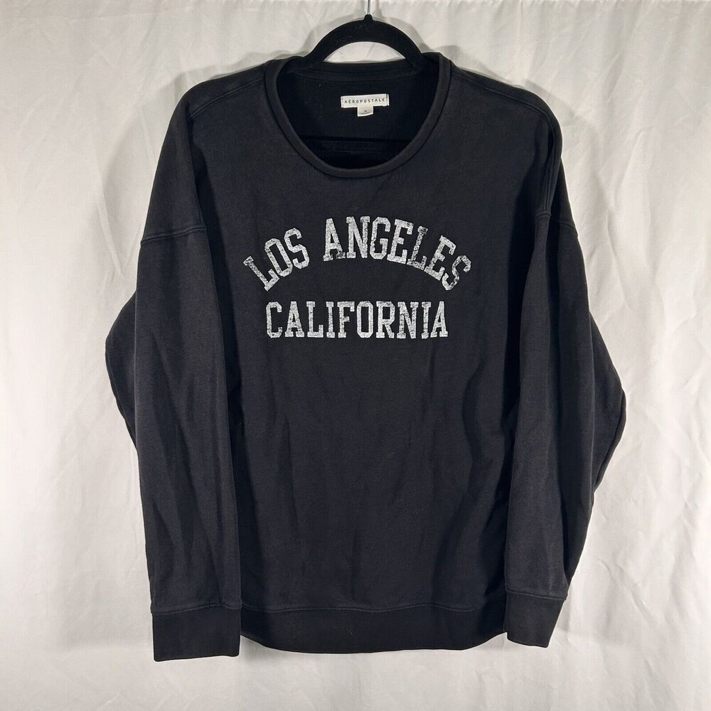 Aeropostale LA Sweater Women's Medium Black Los Angles Print Crew Neck